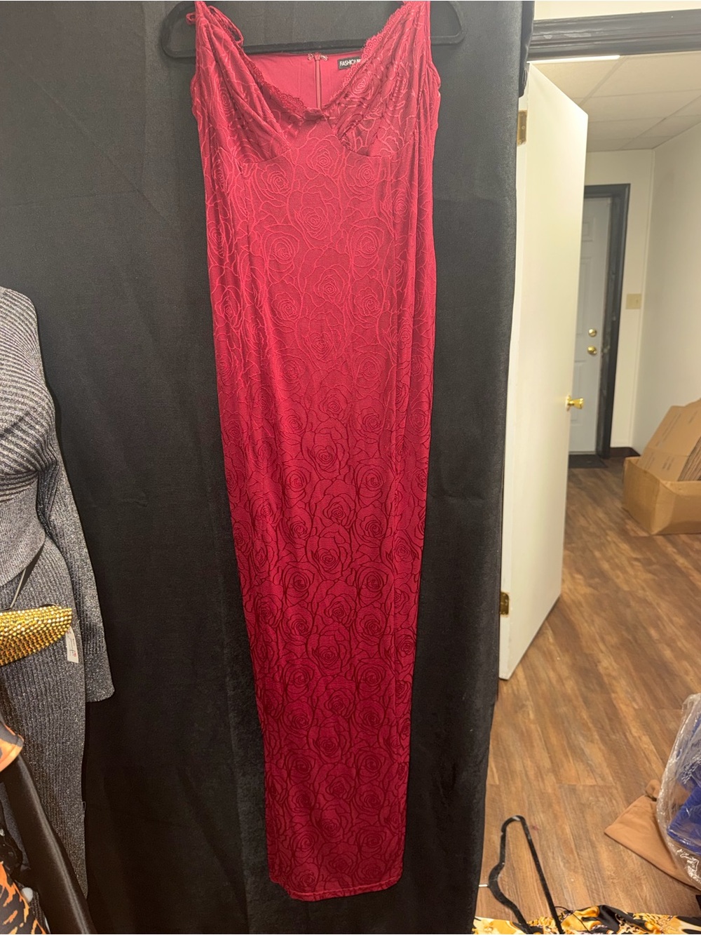 Fashion Nova Red Lace Maxi Slip Dress